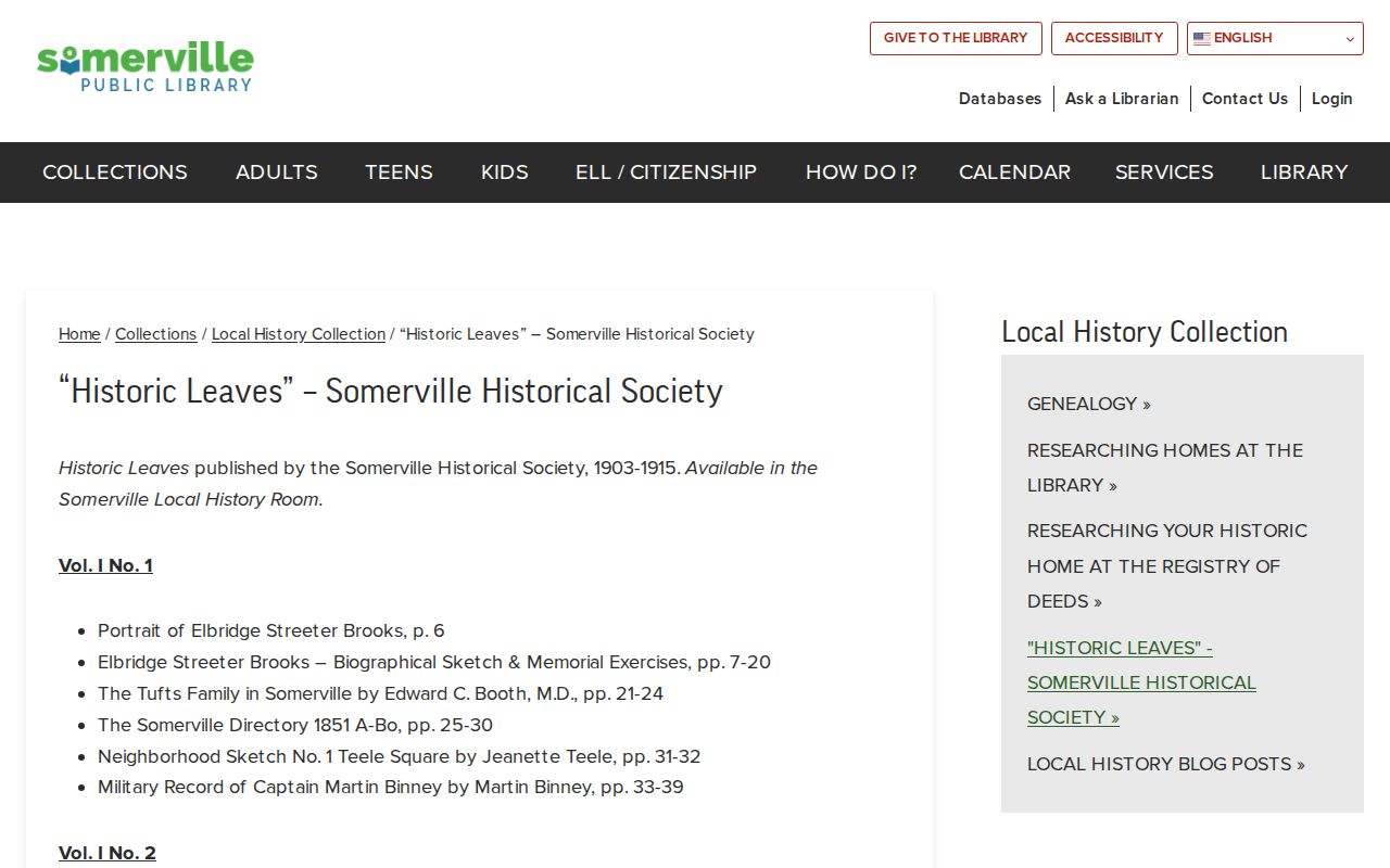 Somerville city directory companion Historic Leaves historical holdings