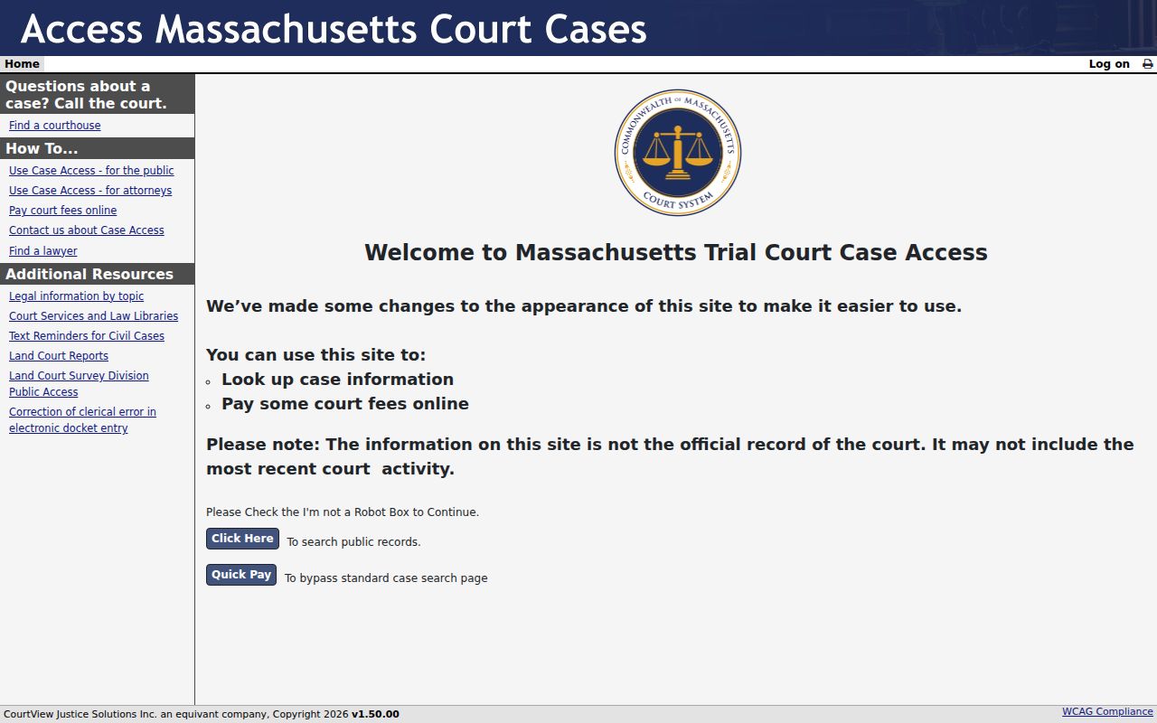 Somerville resident lookup through the Massachusetts MassCourts case search